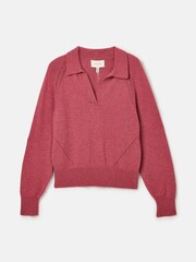 Joules Mia Raspberry Pink Pointelle Jumper with Open Collar - Image 4 of 5