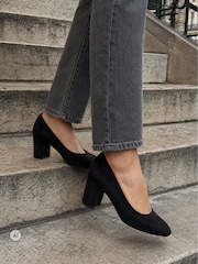 Novo Black Standard Fit Indigo Mid Block Heel Round Toe Court Shoes - Image 1 of 6