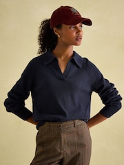 Joules Mia Navy Blue Pointelle Jumper with Open Collar - Image 1 of 6