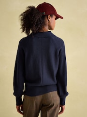 Joules Mia Navy Blue Pointelle Jumper with Open Collar - Image 2 of 6
