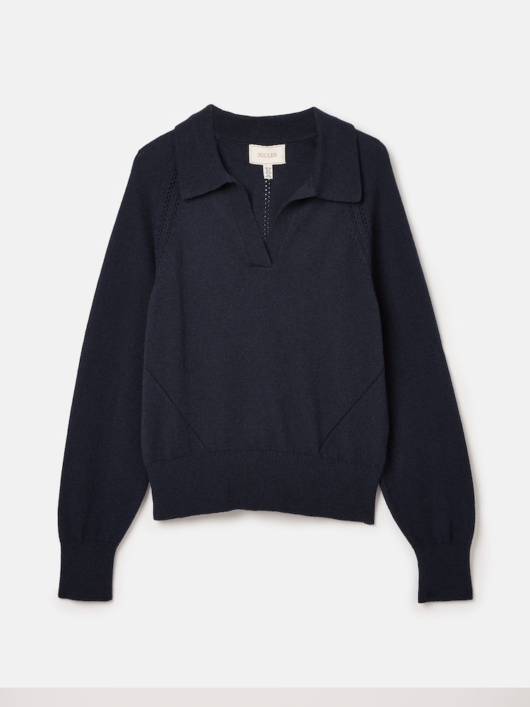 Joules Mia Navy Blue Pointelle Jumper with Open Collar - Image 6 of 6 Joules Mia Navy Blue Pointelle Jumper with Open Collar - Image 6 of 6