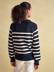 Joules Agnes Navy Striped Button Neck Jumper - Image 2 of 8