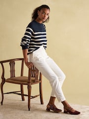 Joules Agnes Navy Striped Button Neck Jumper - Image 3 of 8