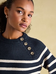 Joules Agnes Navy Striped Button Neck Jumper - Image 5 of 8