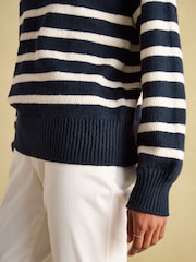Joules Agnes Navy Striped Button Neck Jumper - Image 6 of 8
