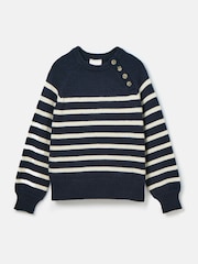 Joules Agnes Navy Striped Button Neck Jumper - Image 8 of 8