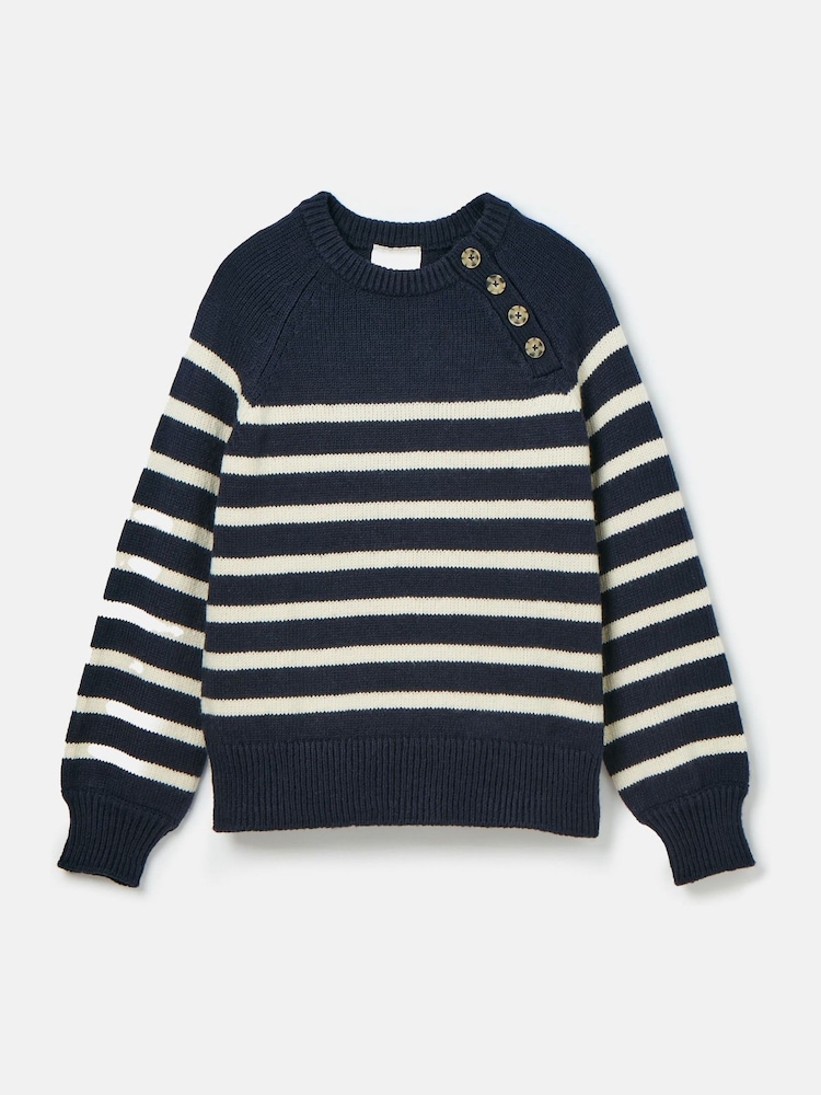 Joules Agnes Navy Striped Button Neck Jumper - Image 8 of 8