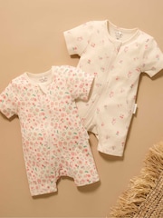 Purebaby Short Sleeve Zip Rompers 2 Pack - Εικόνα 2 από 6