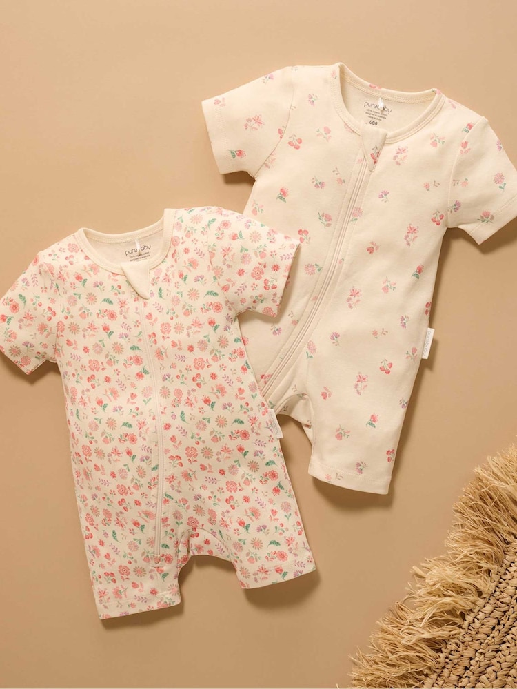 Purebaby Short Sleeve Zip Rompers 2 Pack - Εικόνα 2 από 6