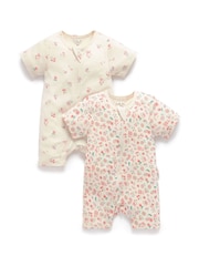 Purebaby Short Sleeve Zip Rompers 2 Pack - Εικόνα 3 από 6