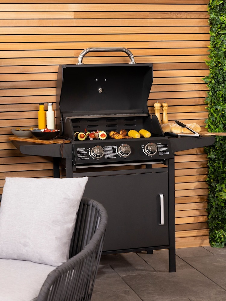Charles Bentley Black Garden 3 Burner Gas BBQ - Image 1 of 6