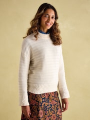 Joules Bernie Cream Crew Neck Textured Jumper Contains Merino Wool - Image 1 of 6