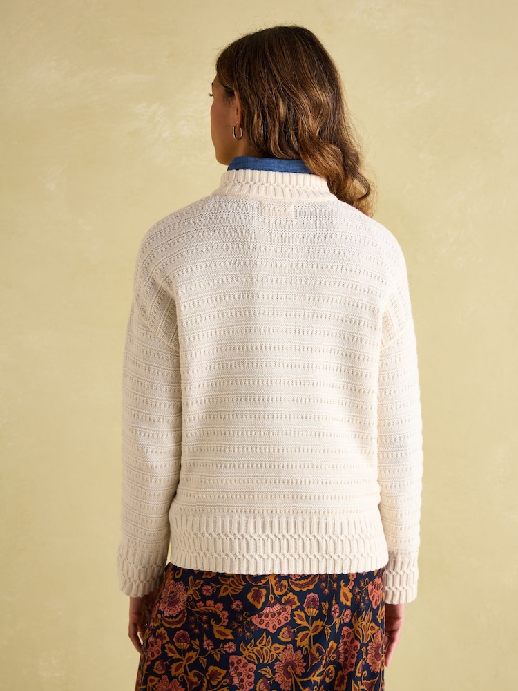 Joules Bernie Cream Crew Neck Textured Jumper Contains Merino Wool - Image 2 of 6 Joules Bernie Cream Crew Neck Textured Jumper Contains Merino Wool - Image 2 of 6