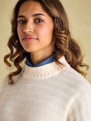 Joules Bernie Cream Crew Neck Textured Jumper Contains Merino Wool - Image 3 of 6