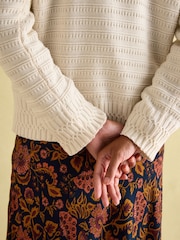 Joules Bernie Cream Crew Neck Textured Jumper Contains Merino Wool - Image 5 of 6