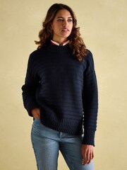 Joules Bernie Navy Blue Crew Neck Textured Jumper Contains Merino Wool - Image 1 of 6