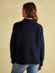 Joules Bernie Navy Blue Crew Neck Textured Jumper Contains Merino Wool - Image 2 of 6