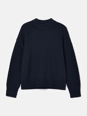 Joules Bernie Navy Blue Crew Neck Textured Jumper Contains Merino Wool - Image 6 of 6