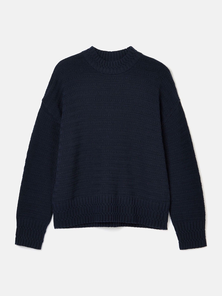 Joules Bernie Navy Blue Crew Neck Textured Jumper Contains Merino Wool - Image 6 of 6