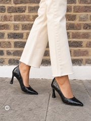 Novo Black Wide Fit Iona Mid Height Point Toe Court Shoes - Image 1 of 6