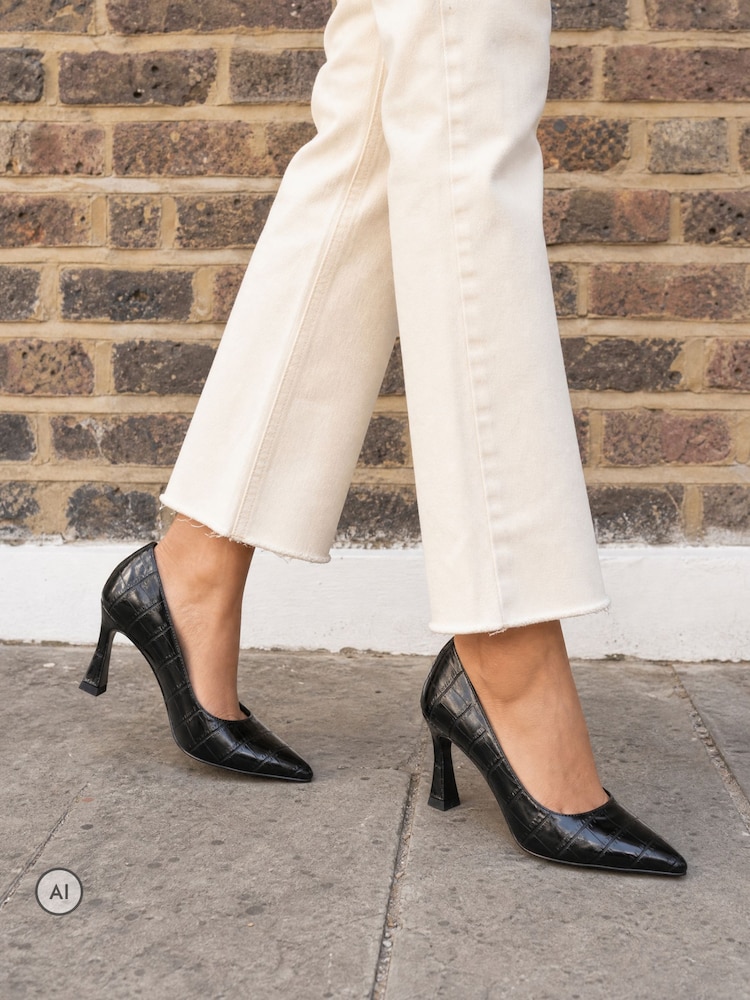 Novo Black Wide Fit Iona Mid Height Point Toe Court Shoes - Image 1 of 6 Novo Black Wide Fit Iona Mid Height Point Toe Court Shoes - Image 1 of 6