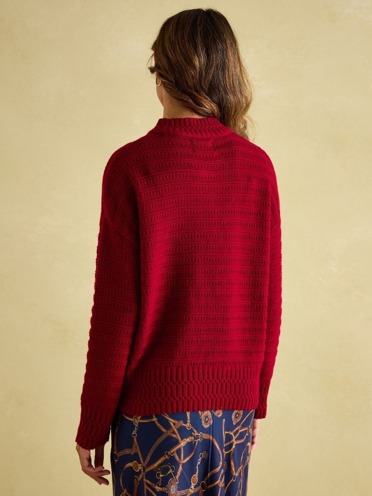 Joules Bernie Red Crew Neck Textured Jumper Contains Merino Wool - Image 2 of 6