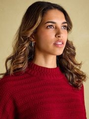 Joules Bernie Red Crew Neck Textured Jumper Contains Merino Wool - Image 4 of 6