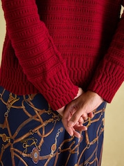 Joules Bernie Red Crew Neck Textured Jumper Contains Merino Wool - Image 5 of 6