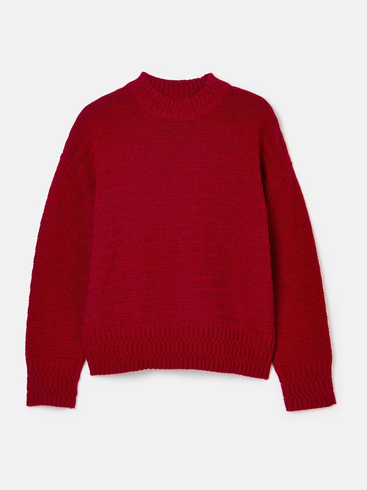Joules Bernie Red Crew Neck Textured Jumper Contains Merino Wool - Image 6 of 6