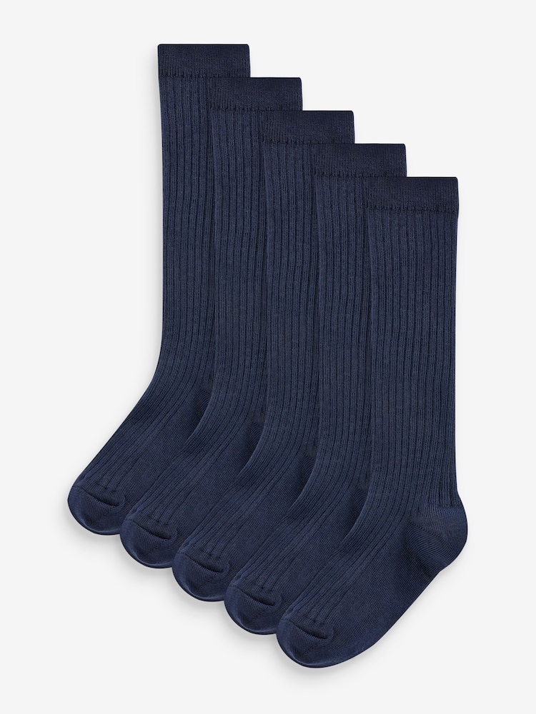 Navy 5 Pack Cotton Rich Knee High Socks - Image 1 of 2