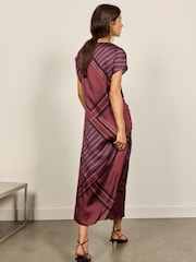 BHOEM Burgundy Red Draped V-Neck Geometric Print Midi Sleeveless Dress - Image 3 of 6