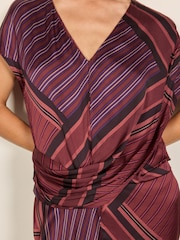 BHOEM Burgundy Red Draped V-Neck Geometric Print Midi Sleeveless Dress - Image 5 of 6