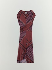 BHOEM Burgundy Red Draped V-Neck Geometric Print Midi Sleeveless Dress - Image 6 of 6