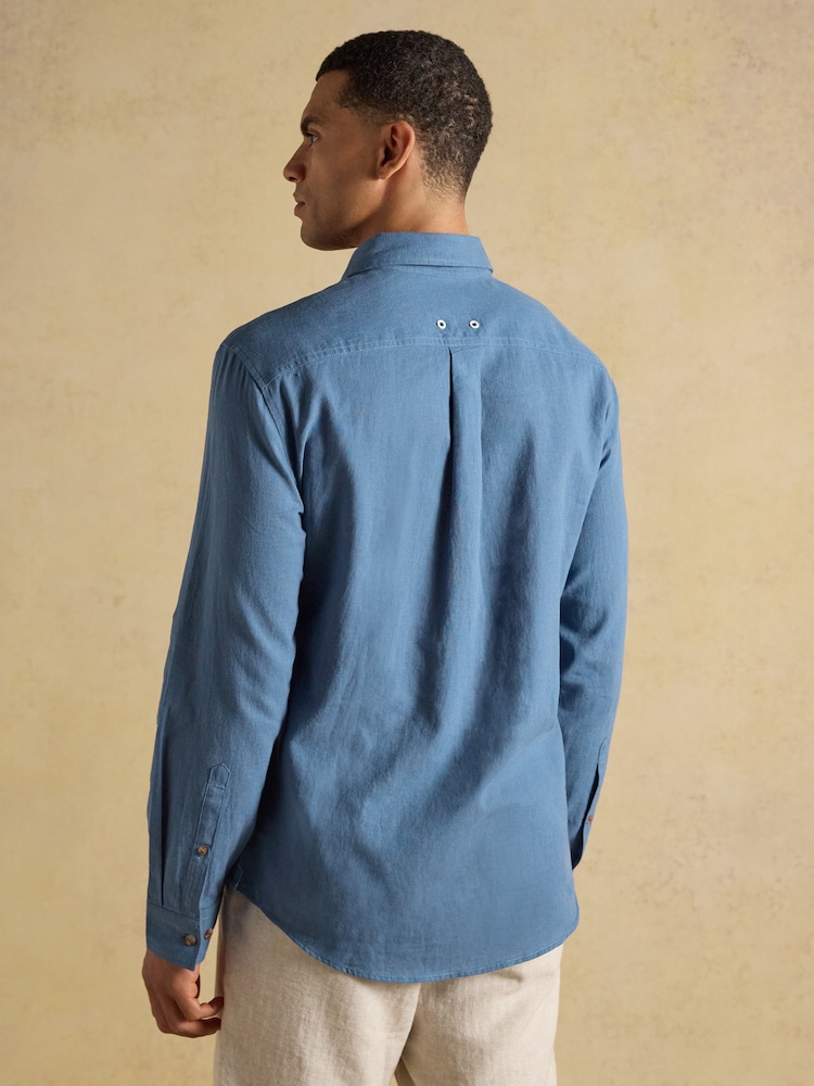 Joules Blue Linen Blend Long Sleeve Shirt - Image 2 of 4 Joules Blue Linen Blend Long Sleeve Shirt - Image 2 of 4
