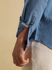 Joules Blue Linen Blend Long Sleeve Shirt - Image 3 of 4