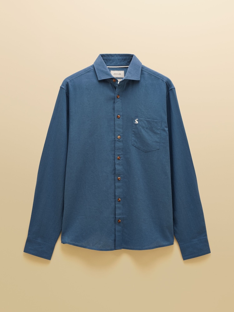 Joules Blue Linen Blend Long Sleeve Shirt - Image 4 of 4 Joules Blue Linen Blend Long Sleeve Shirt - Image 4 of 4