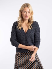 Weird Fish Navy Blue Amiens Mixed Stitch Cardigan - Image 1 of 7