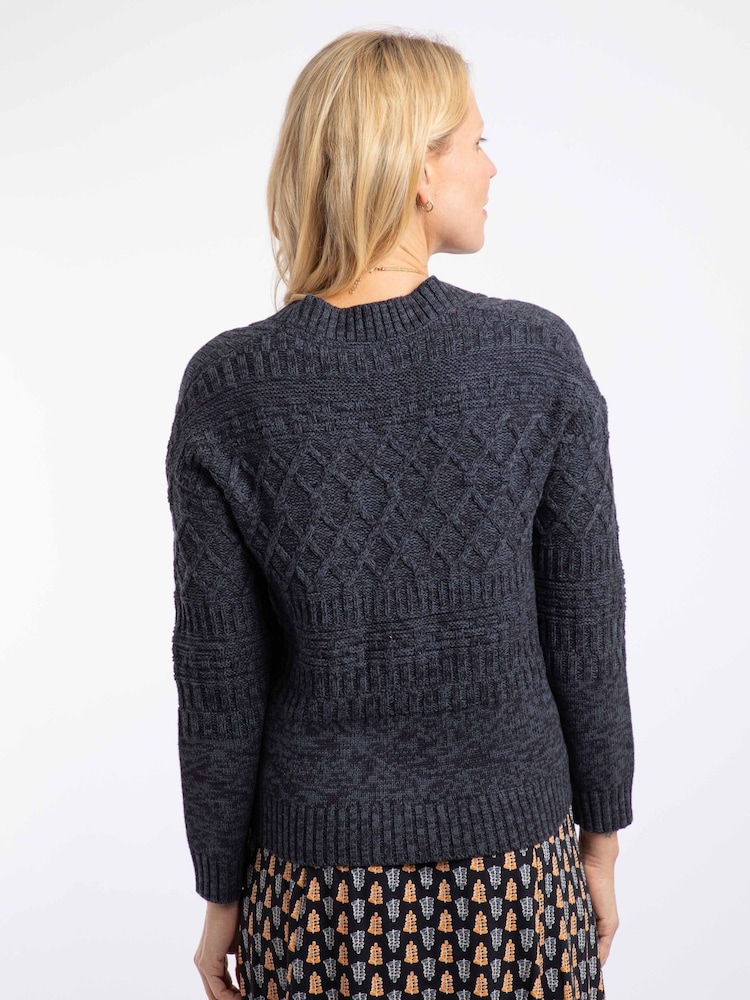 Weird Fish Navy Blue Amiens Mixed Stitch Cardigan - Image 2 of 7