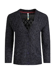 Weird Fish Navy Blue Amiens Mixed Stitch Cardigan - Image 6 of 7