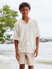 White 100% Cotton Short Sleeve Textured Knit Shirt (3-16yrs) - Image 1 of 8