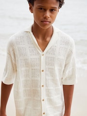 White 100% Cotton Short Sleeve Textured Knit Shirt (3-16yrs) - Image 4 of 8