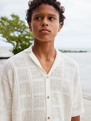 White 100% Cotton Short Sleeve Textured Knit Shirt (3-16yrs) - Image 5 of 8