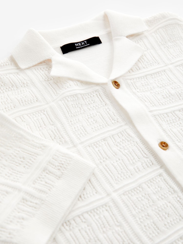 White 100% Cotton Short Sleeve Textured Knit Shirt (3-16yrs) - Image 8 of 8