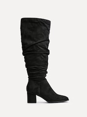 Linzi Black Margot Faux Suede Square Toe Block Heel Knee High Boots - Image 2 of 5