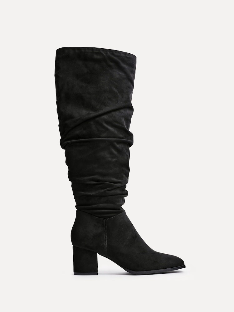 Linzi Black Margot Faux Suede Square Toe Block Heel Knee High Boots - Image 2 of 5