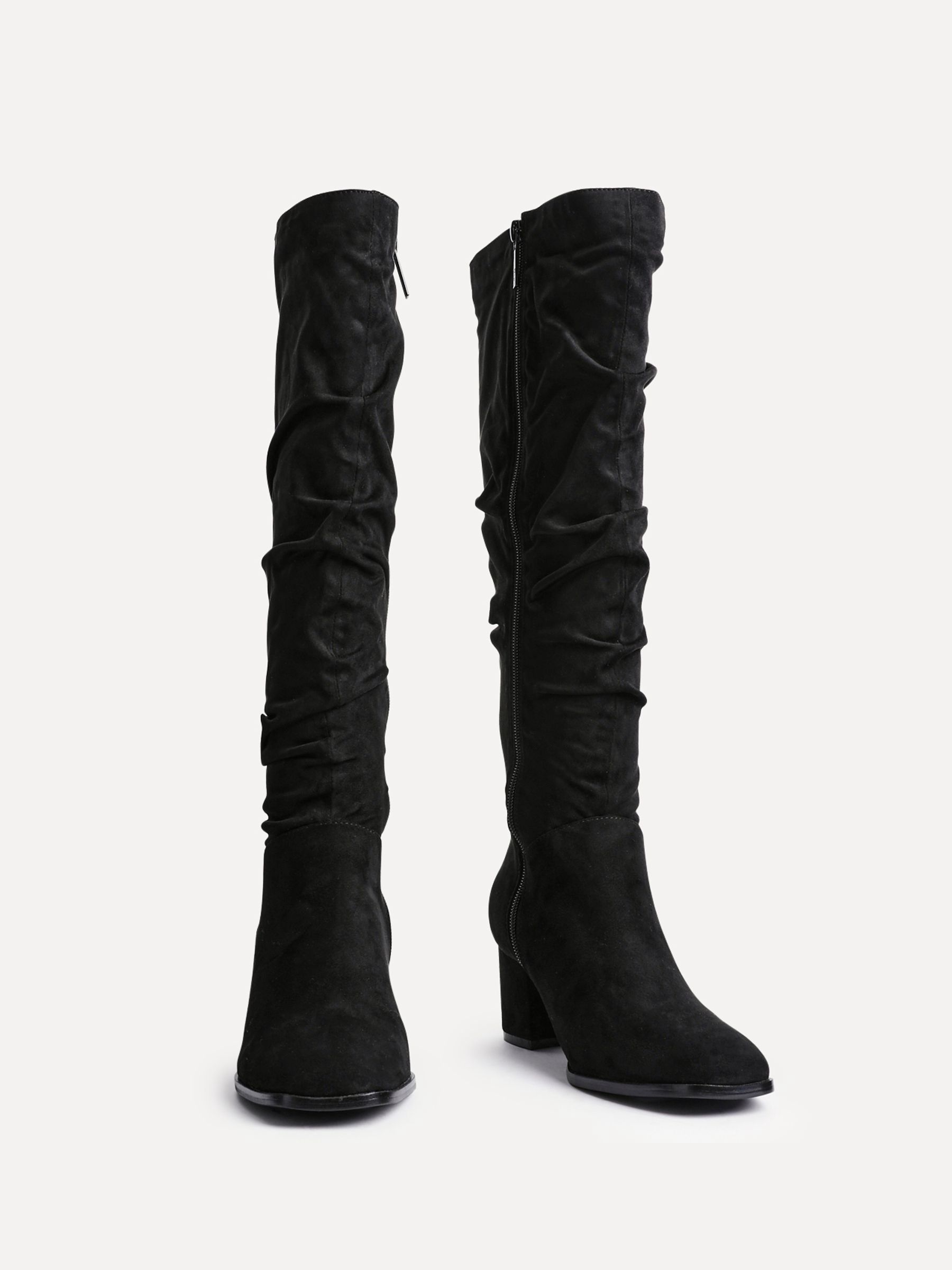 Buy Linzi Black Margot Faux Suede Square Toe Block Heel Knee High Boots ...