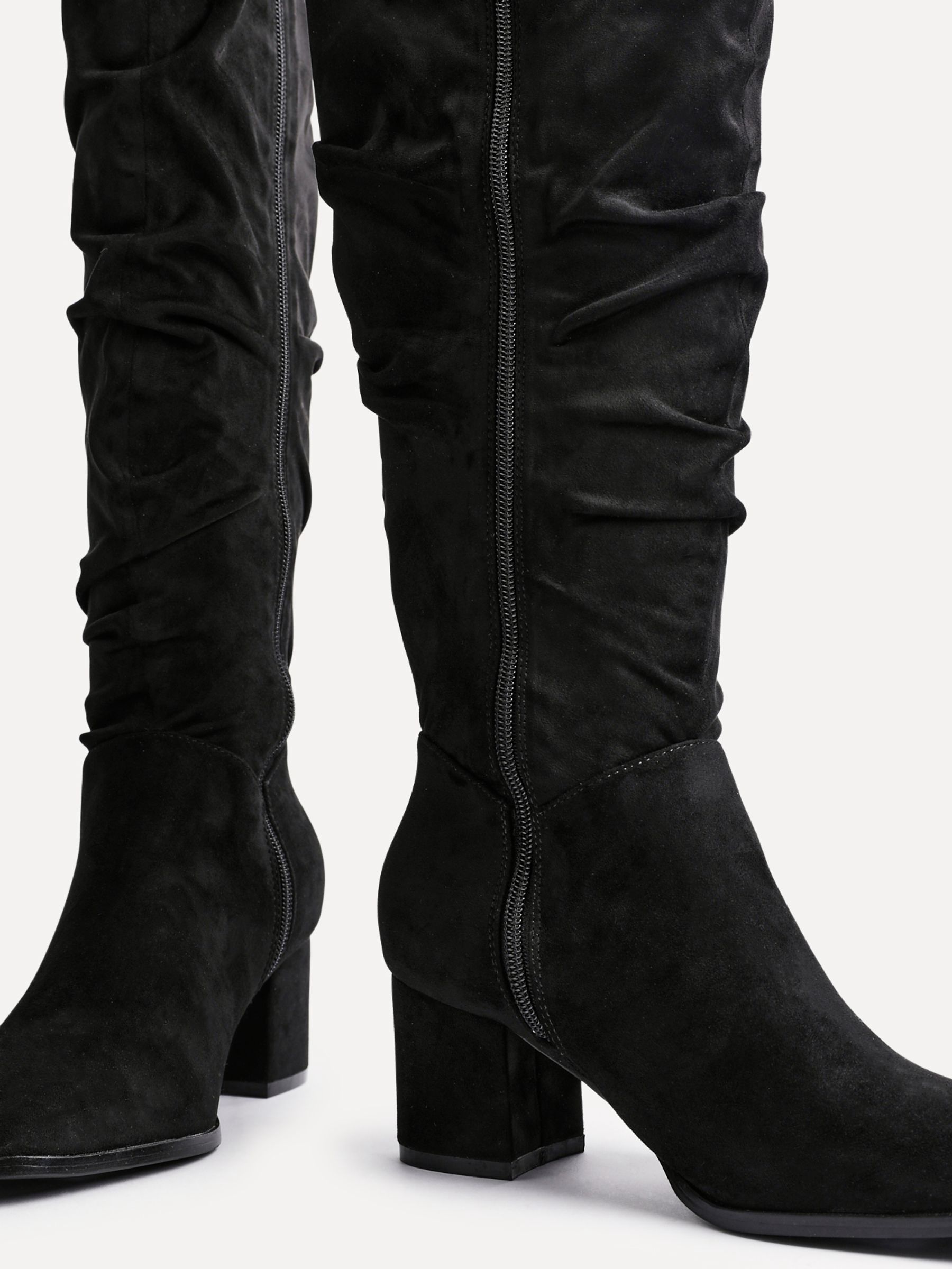 Buy Linzi Black Margot Faux Suede Square Toe Block Heel Knee High Boots ...