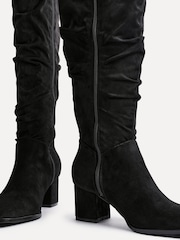 Linzi Black Margot Faux Suede Square Toe Block Heel Knee High Boots - Image 4 of 5