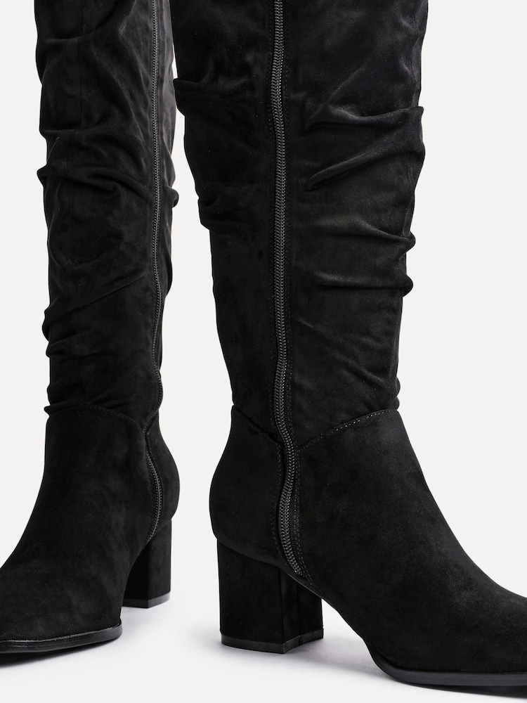 Linzi Black Margot Faux Suede Square Toe Block Heel Knee High Boots - Image 4 of 5