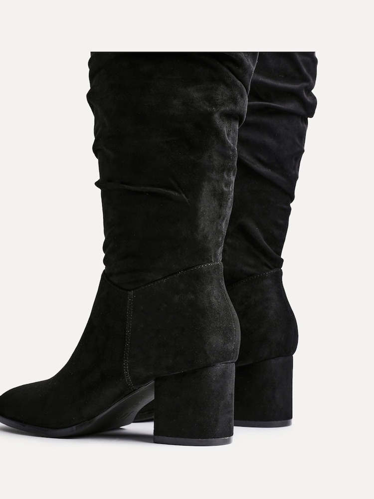 Linzi Black Margot Faux Suede Square Toe Block Heel Knee High Boots - Image 5 of 5